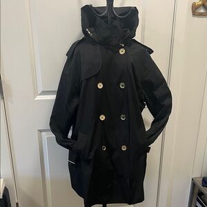 Michael Kors Black Trench Coat with Gold Buttons